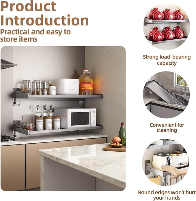 Wall-Mounted Kitchen Organizer – Microwave Spice Rack, Heavy-Duty & Easy Setup (Large)