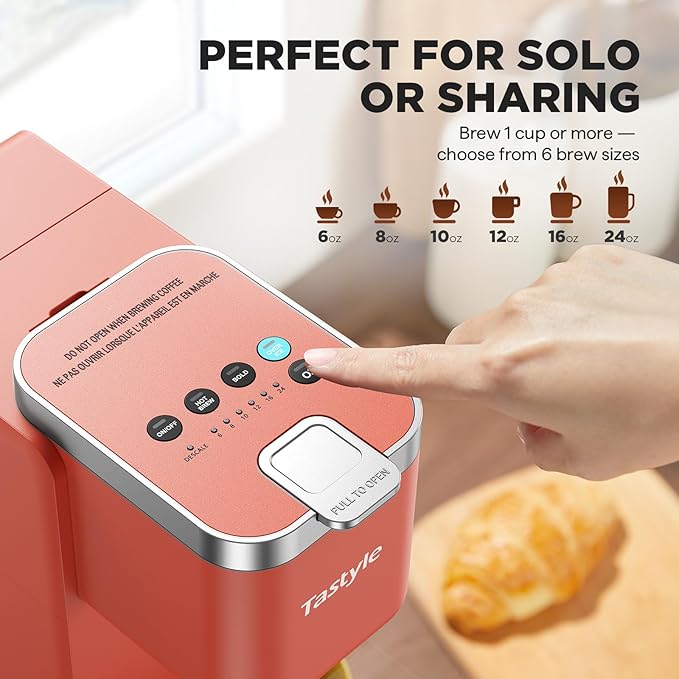 Single Serve Coffee Maker, Iced and Hot Coffee Machine for K Cup & Grounds, Compact Design, 40oz Removable Water Reservoir, 6 to 24 Oz Brew Sizes, Fits 7.3" Travel Mug, Salmon