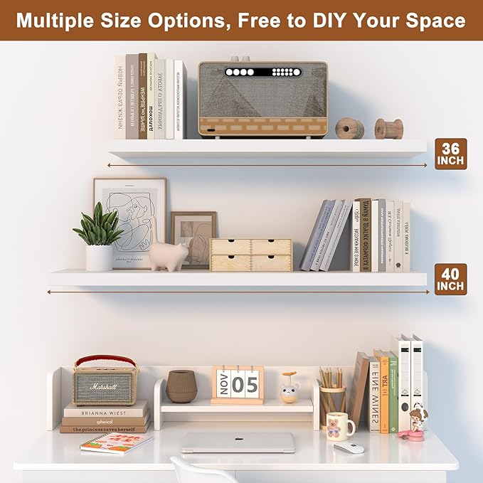 12 Inch Deep Floating Shelves for Wall 3 Pack Floating Shelfs Large Storage Space Wall Decor Display Shelf for Bathroom Living Room Bedroom Kitchen 30" W x 12" D x 1.2" H White
