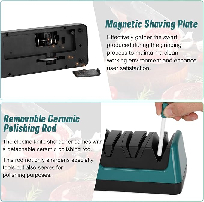 Electric Knife Sharpener with LCD Screen for Straight, Serrated, Meat Cleaver, Ceramic Knives & Scissors, 3 Rotational Speed Adjustable Electric Kitchen Knife Sharpener, 100% Diamond Abrasives