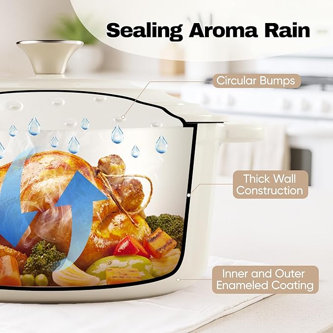 6 Quart Dutch Oven Pot with Lid, Non Stick Enameled Cast Iron Dutch Oven for Bread Baking, Heavy-Duty, Oven Safe Ceramic Cookware Up to 500°F for Baking, Braising, Stews, Roasting, Beige