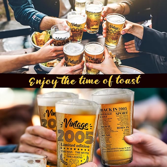 Funny 21st Birthday Gifts for Him Birthday Gifts for 21 Year Old Men Vintage 2005 Beer Drinking Glass Happy Anniversary 21st Birthday Party Decorations for Him - 2026