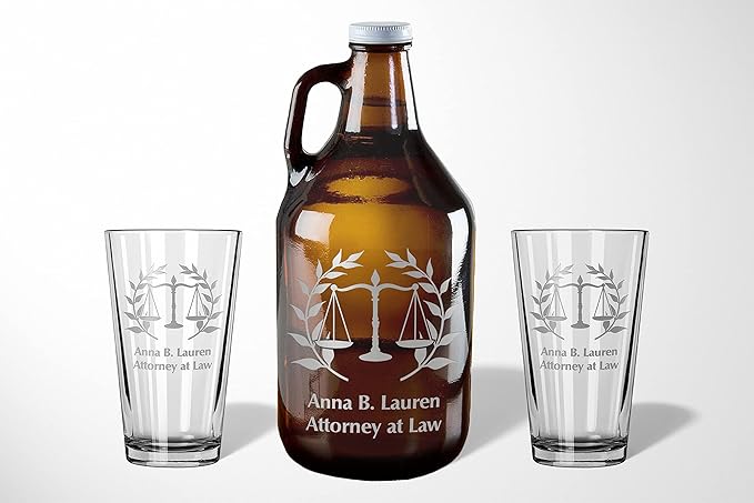 Alterd Industries Lawyer Gifts - Attorney Gift lawyer gifts for Men Court Case women office Whiskey Glasses Decanter Scales of Justice Law Office Esquire (Growler Gift Box, Scales of Justice)