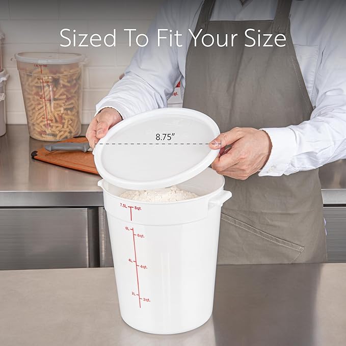 Restaurantware-LIDS ONLY: Met Lux Food Container Lids, 10 Round Covers For Storage Containers - Containers Sold Separately, With Pull-Corner Tab, White Plastic Lid, Dishwashable, Freezable