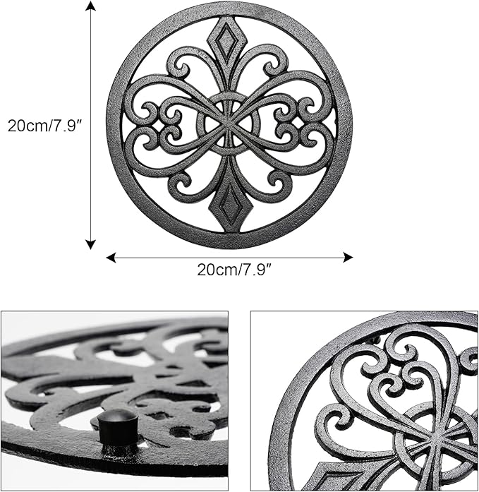 Sungmor Heavy Duty Cast Iron Round Metal Trivet,Rustproof Black Racks Stands Holders for Hot Pans or Teapot,Kitchen or Dinning Table Decorations
