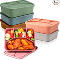 Honeydak 6 Pcs Silicone Bento Box Reusable Lunch Container 4 Compartment Snack Boxes with Lid Smooth LeakProof Rectangle Food Boxes for Adult Work Travel Food Storage (Cute Color)