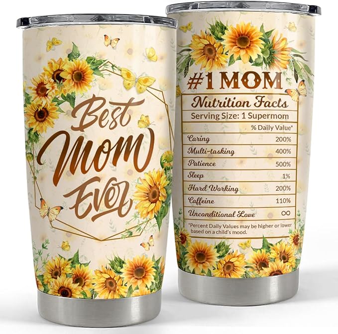SANDJEST Mom Tumbler 20oz Best Mom Ever Gift Stainless Steel Insulated Tumblers Coffee Travel Mug Mother Cup Gift for Birthday Christmas