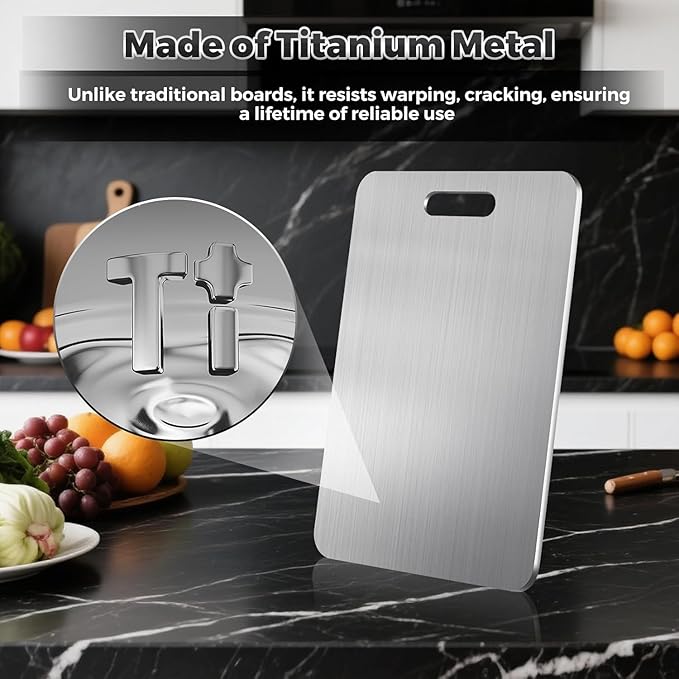Titanium Cutting Board for Kitchen — 100% Pure Titanium, Double‑Sided Chopping Board — Durable, Non‑Toxic, Hygienic, Dishwasher‑Safe & Scratch‑Resistant Cutting Board — (13.5" x 9" in)