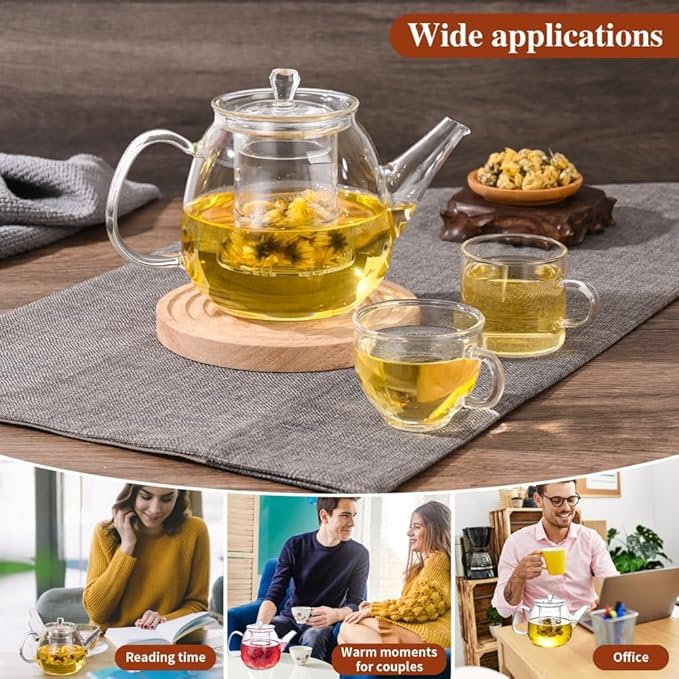 Glass Teapot with Removable Clear Infuser, Ehugos 800ml/27oz Heat Resistant Borosilicate Glass teapot Blooming and Loose Leaf Tea Maker, Microwave & Dishwasher Safe