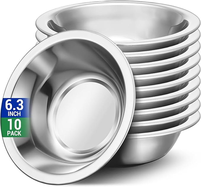 304(18/8) Stainless Steel Mixing Bowls for Kitchen, 10 Pack 6.3" 13.67 fl.oz Metal Mixing Bowls Set Stackable for Baking Serving Cooking Food Prep Storage Dishwasher Safe Heavy Duty