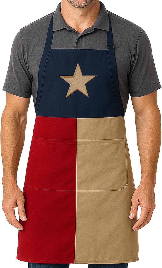 Texas Flag Apron w/Pockets & Adjustable Neck! Khaki
