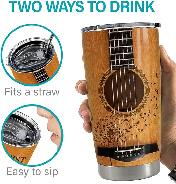 SANDJEST Guitar Tumbler Cup 20oz Insulated Stainless Steel Tumblers Coffee Travel Mug Gift for Musician Players Guitar Lovers