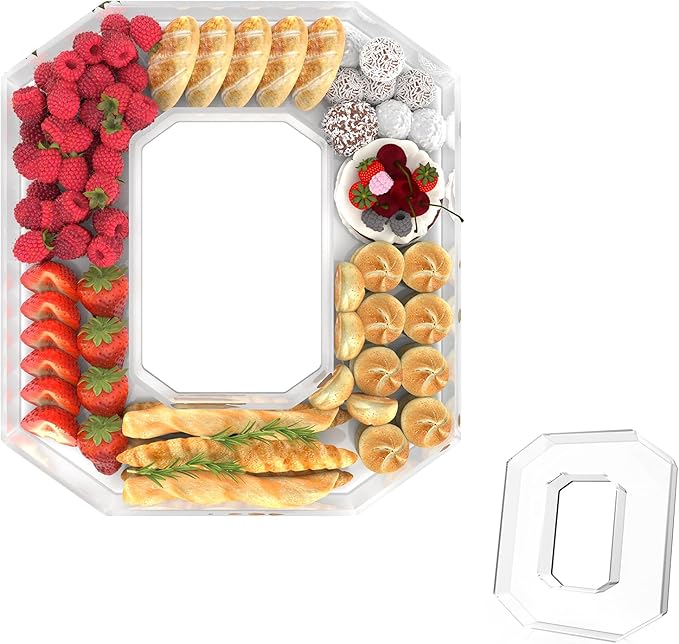 13.8" Acrylic Number Charcuterie Tray, Fillable Number Charcuterie Box for Food, Reusable Serving Cake Candy Dish Display Tray for Birthday Anniversary Party Decoration (Square Number 0)
