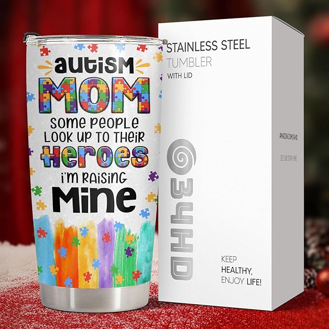 34HD Gifts for Mom, Autism Mom Tumbler with Lid 20oz Stainless Steel, Cool Momma Coffee Mug, Autism Awareness Gifts for Women, Teacher, Parents