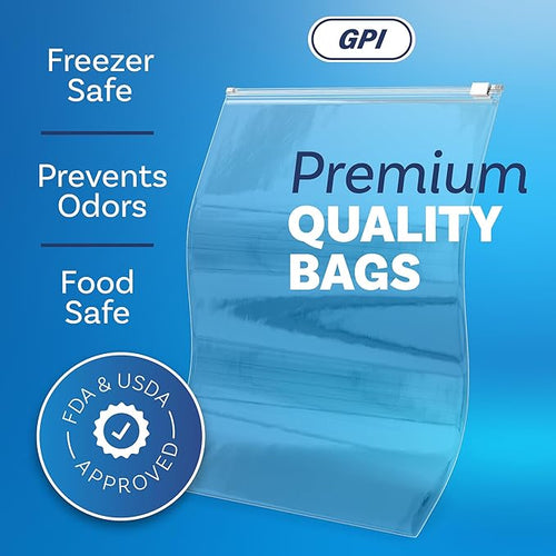 100 Count - Slider Zip Jumbo Food Storage Bags, 16" x 18" 3 Mil Heavy Duty, Extra Large, Strong & Durable For Freezer Storage. GPI