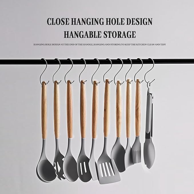 Silicone Cooking Utensils Set For Kitchen, Spoons Spatula Spatulas Accessories, Baking Heat Resistant Cookware De Home, Rubber New Apartment Decor, Plastic Nonstick Turner Tool (grey)