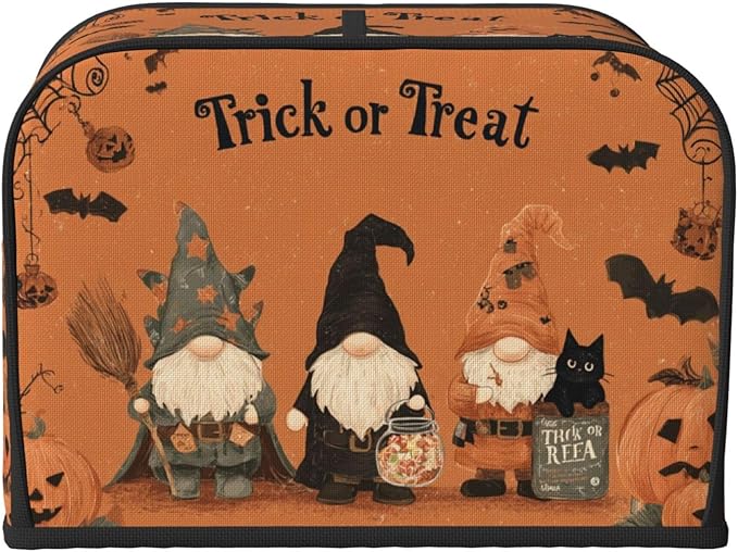 Toaster Cover 4 Slice Gnomes Halloween Pumpkin Kitchen Small Appliance Covers with Pockets Dust and Fingerprint Protection