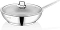 SAFLON Stainless Steel Tri-Ply Capsulated Bottom 12 Inch Stir Fry Pan with Glass Lid, Induction Ready, Oven and Dishwasher Safe