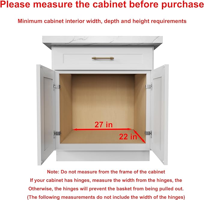 Pull Out Cabinet Organizer,Heavy-Duty Slide Out Shelf, Wood And Wire Basket, Pull Out Drawer for for Kitchen Under Sink Space, Pantry, Bathroom (26 * 21 WM)