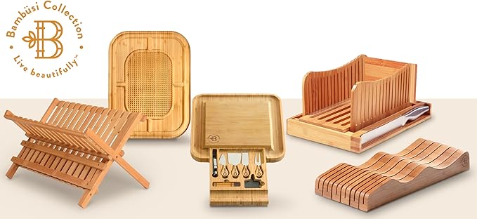 Dish Drying Rack - Bamboo Dish Rack for Kitchen Counter, Collapsible 2-Tier Wooden Drying Rack for Dishes, Plates, Cups, Utensils - Foldable Dish Drainer, Space-Saving Kitchen Drying Rack Organizer