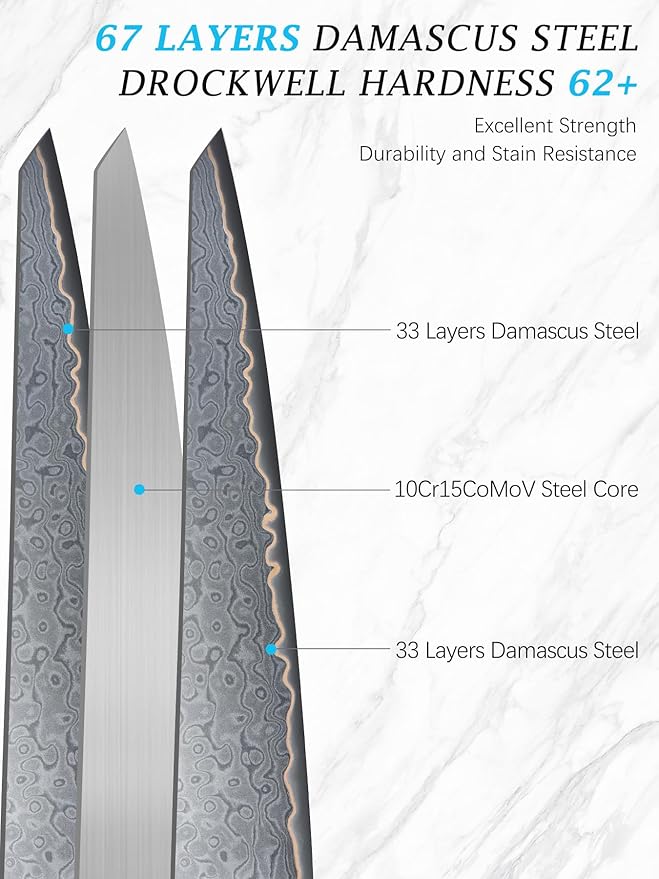 HOSHANHO Damascus Chef Knife 8 Inch, 67-Layer Damascus Super Steel Professional Kitchen Knife, Ultra Sharp Japanese Cooking Knives, Ergonomic Blue Resin Stabilized Wood Handle with Wood Gift Box