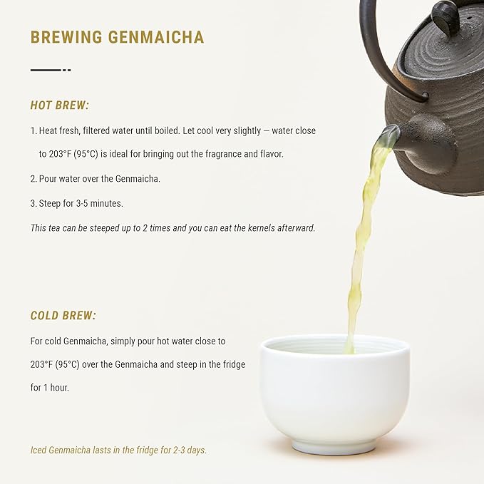 Senbird Premium Genmaicha, Caffeine-Free Japanese Mochi Rice Tea from Hokkaido Japan, Herbal Tea in Airtight Tin, 100g (3.5oz)