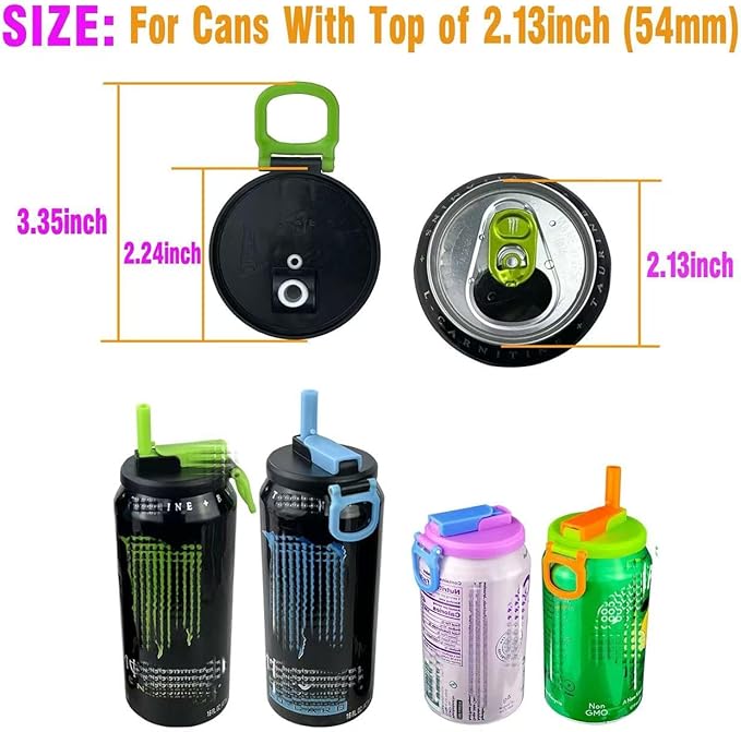 6 Pack Soda Can Lids with Straws,Inspired by Energy Drink Can Colors, Reusable BPA-Free Can Tops for Energy Drink, Soda, Juice, Beer – Fits Standard 12oz/16oz Cans（K01-P6）