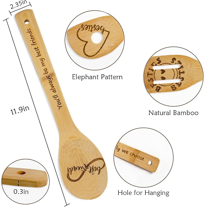 Sister Gifts Birthday Gifts for Women Unique,Friendship Gifts Funny Gifts for Female BFF Female Bestfriend Bestie,Sister Gifts from Sister and Bestie Gifts,5PCS Friend Wooden Cooking Spoons