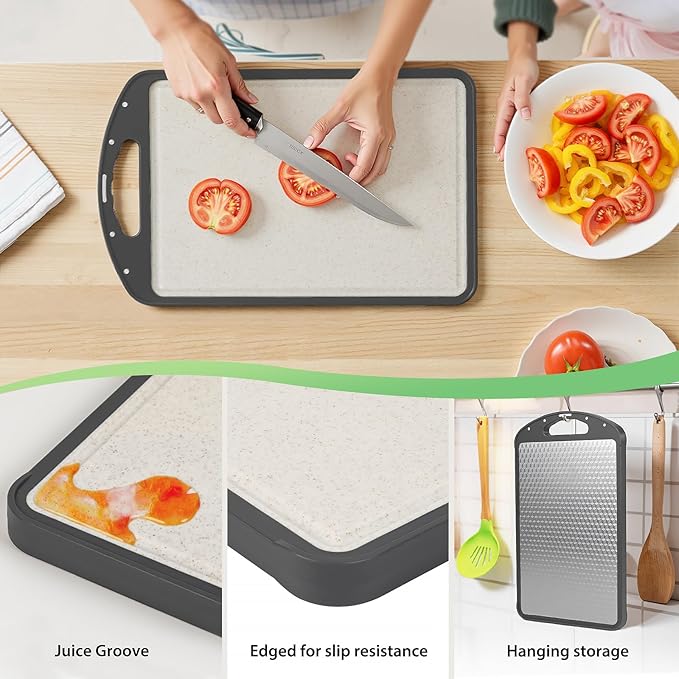 Titanium Cutting Board for Kitchen, Versatile for Cutting Board with juice groove, Pure Titanium and Wheat Straw PP Large Board, Food Grade, Easy to Clean Size 15.3”×10”
