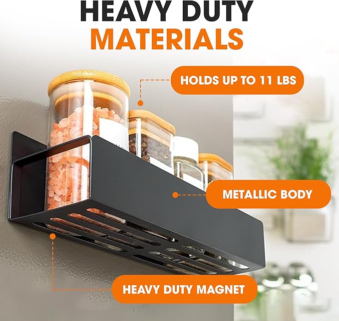 Cheer Collection Magnetic Spice Rack for Refrigerator – Set of 2 Heavy Duty Magnetic Shelf for Fridge, Magnetic Organizer for Kitchen Storage, Magnetic Shelves for Side of Refrigerator