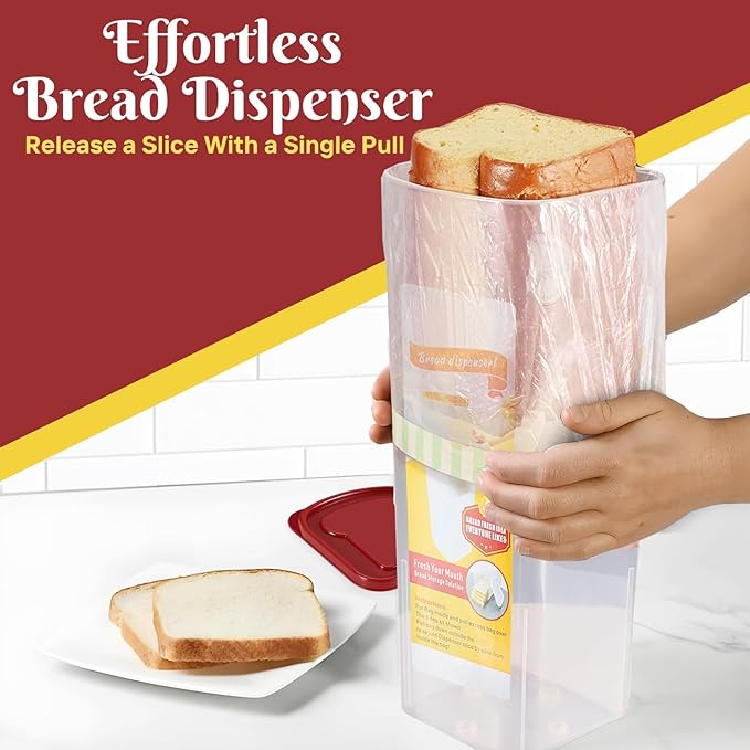 Flexzion 2 Pack Bread Containers Storage Airtight Loaf - Clear Bread Box for Kitchen Countertop BPA-Free Bread Loaf Storage Container Space-Saving & Durable Plastic Bread Container & Dispenser, Red