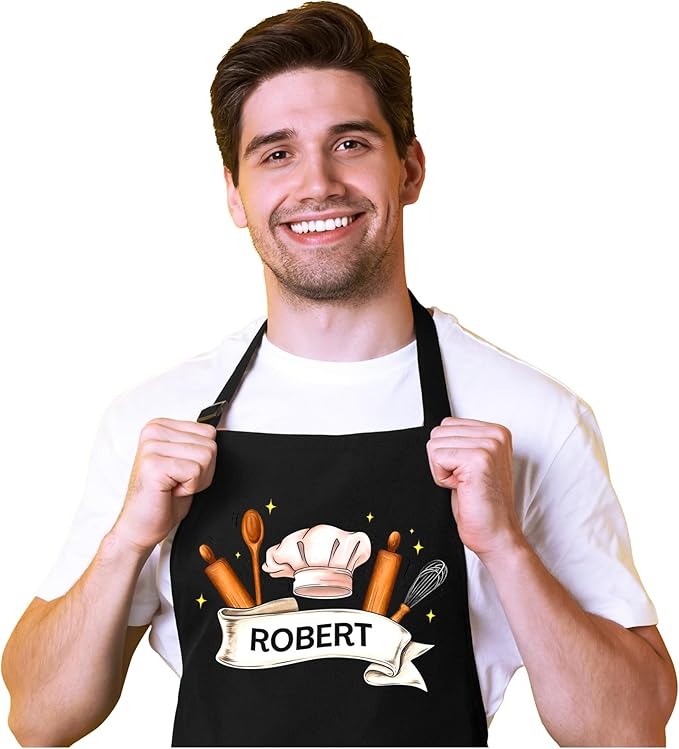 Personalized Unisex Baking Apron with Custom Name- Adjustable Baker Apron with 2 Pockets - Perfect for Mothers Day - Gift for Mom, Sister - Custom Kitchen Apron, Baking Dad Apron, Father's Day Gift