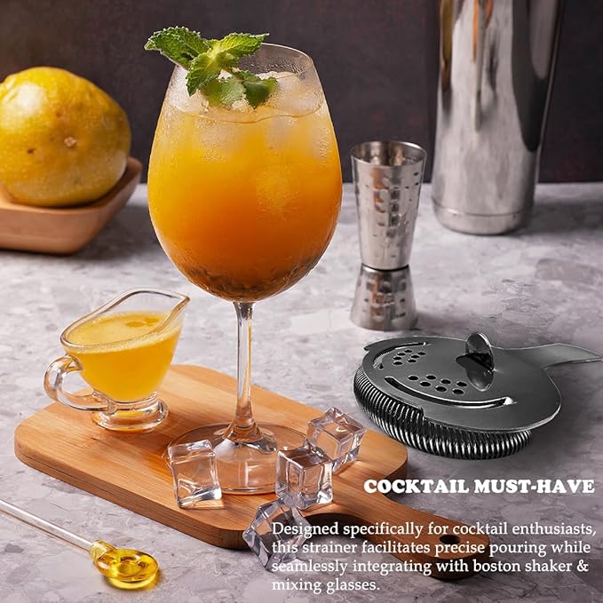Black Cocktail Strainer for Drinks 2 Prong Hawthorne Strainer with Removable Spring Stainless Steel Bartending Strainer