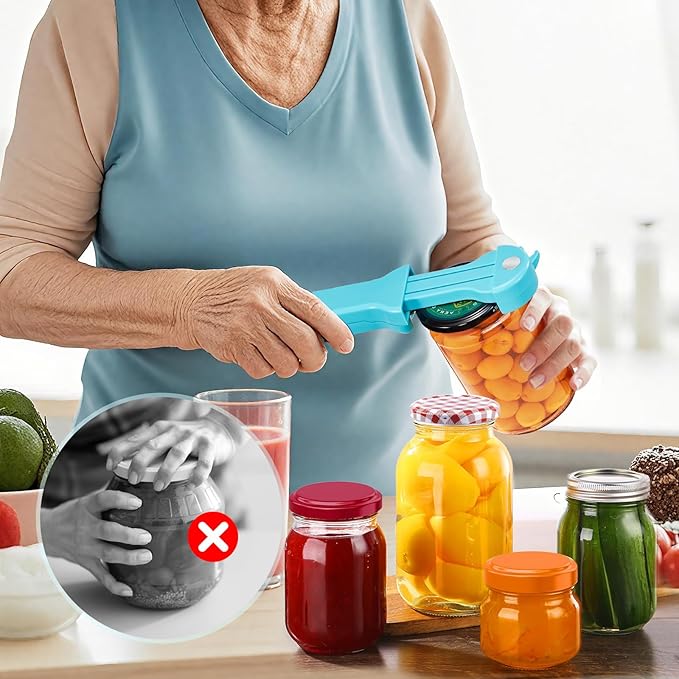 Jar Opener Bottle Opener and Lid Opener for Seniors with Arthritis, Weak Hands, Multi 7 in 1 Retractable Magnetic Can Opener, Original Kitchen Wine Opener Gadgets (Cyan)
