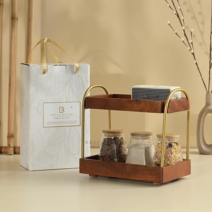 Brick Brown Premium CasaDuo Multipurpose Organizer Rack for Cosmetics Storage | Display Holder | Bathroom Dresser Countertop|Kitchen Organizer in Mahogany Finish (Self Assembly)