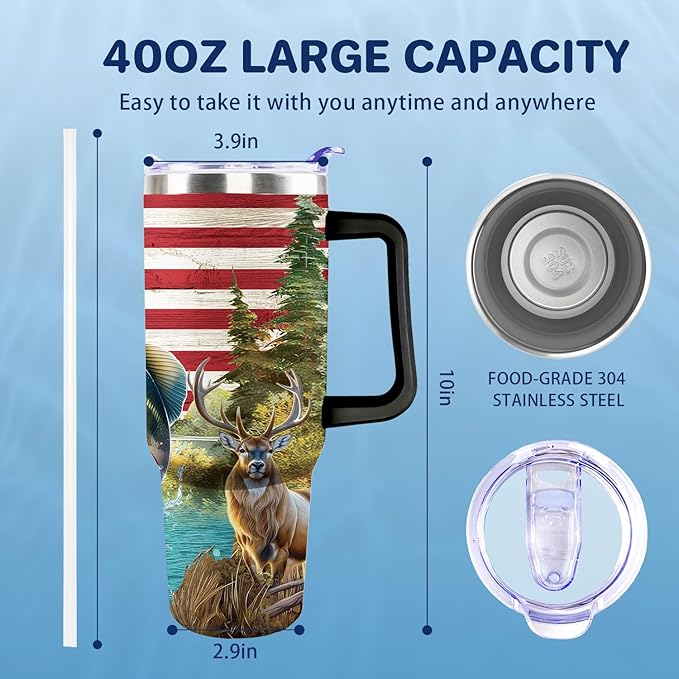 Fishing Gifts For Men 40oz Fishing Travel Tumbler for Fishings Lover Fathers Day Fishings Gift For Dad Grandpa Husband as Christmas Birthday Presents Lover Cup With Handle