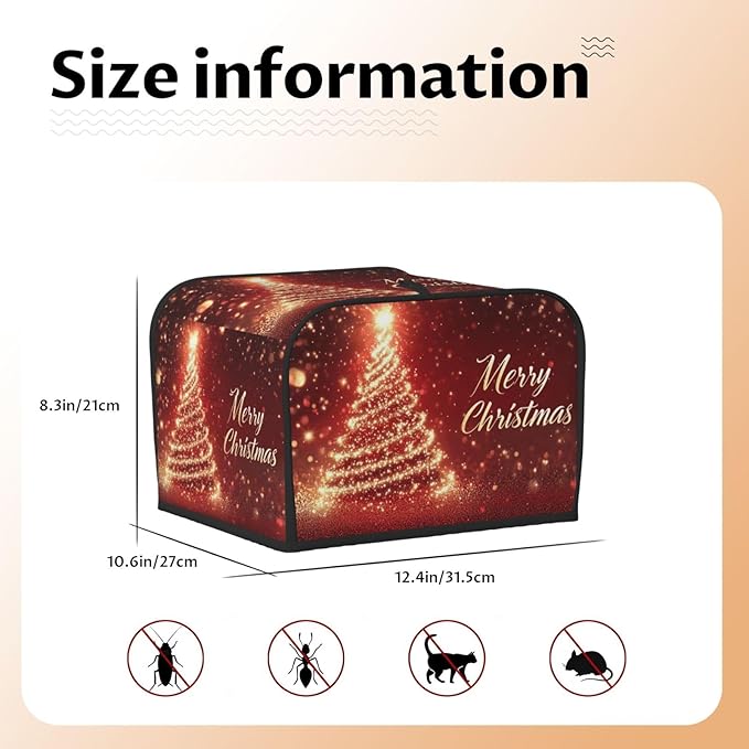 Toaster Cover 4 Slice Christmas Tree Xmas Red Kitchen Small Appliance Covers with Pockets Dust and Fingerprint Protection