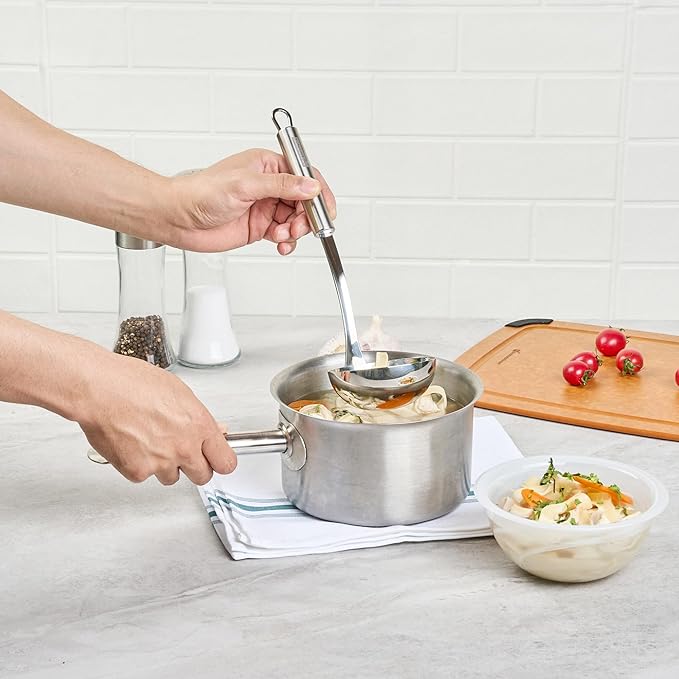 Ladle 1 Pack 11.4 Inch Serving Ladle with Deep Bowl Ergonomic Handle Precision Pouring Durable Stainless Steel Silver Utensil For Soups, Gravies, Buffet Use