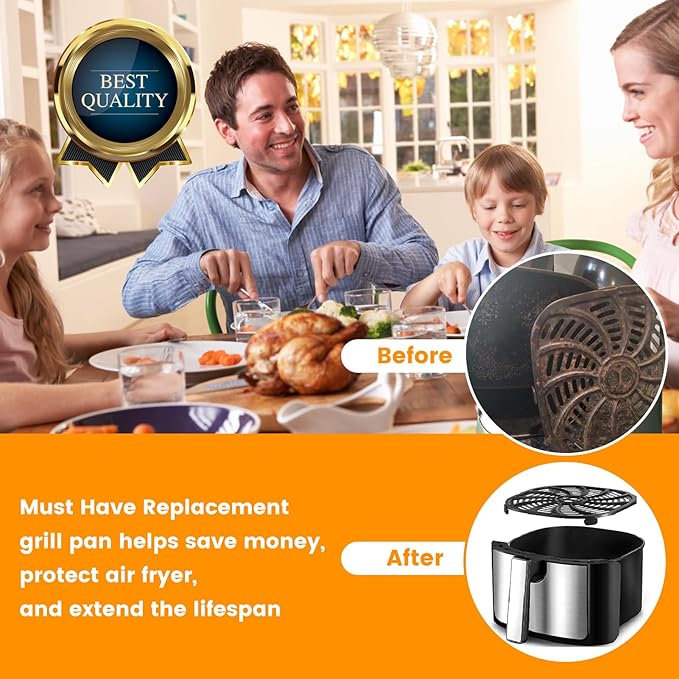 Air Fryer Replacement Tray for Gourmia GAF798 GAF716 7QT, Food Grade Nonstick 8.97''*8.97'' Air Fryer Replacement Parts Rack Tray Grill Pan Grill Plate Crisper Plate, Dishwasher Safe