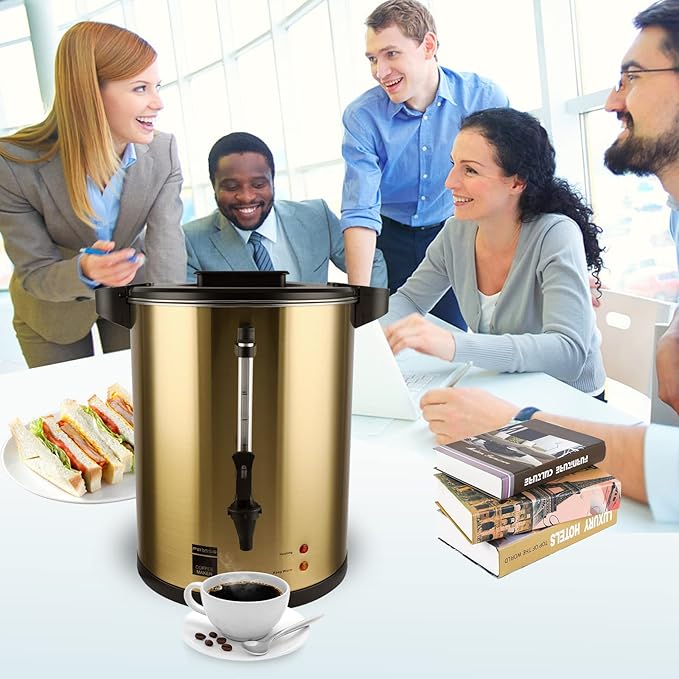Commercial Coffee Urn, 16L Double Wall Stainless Steel, Large Coffee Maker Percolator with Keep Warm Mode, Electric Hot Water Urn Dispenserfor Parties Office Catering Events