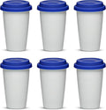 DISCOUNT PROMOS 11 oz. Double Wall Ceramic Tumblers with Lid - 6 Pack - Blue