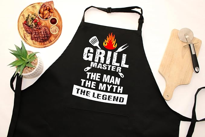 Funny Grilling Aprons for Men with Pockets BBQ Novelty Cooking Apron for Son Grandad Christmas Fathers Day Gift
