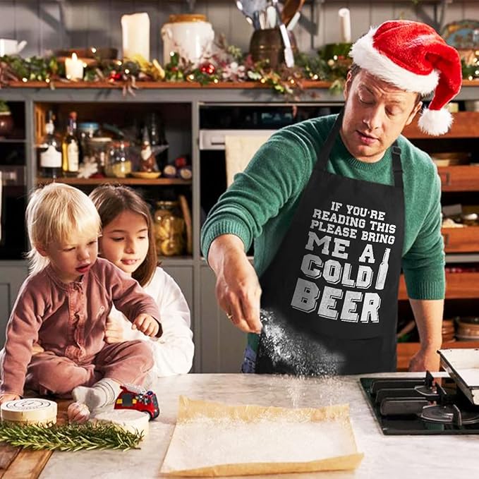 100% Cotton, Black Funny Aprons for Men, Dad, Husband - Birthday, Father’s Day Grilling Gifts for Papa, Husband.