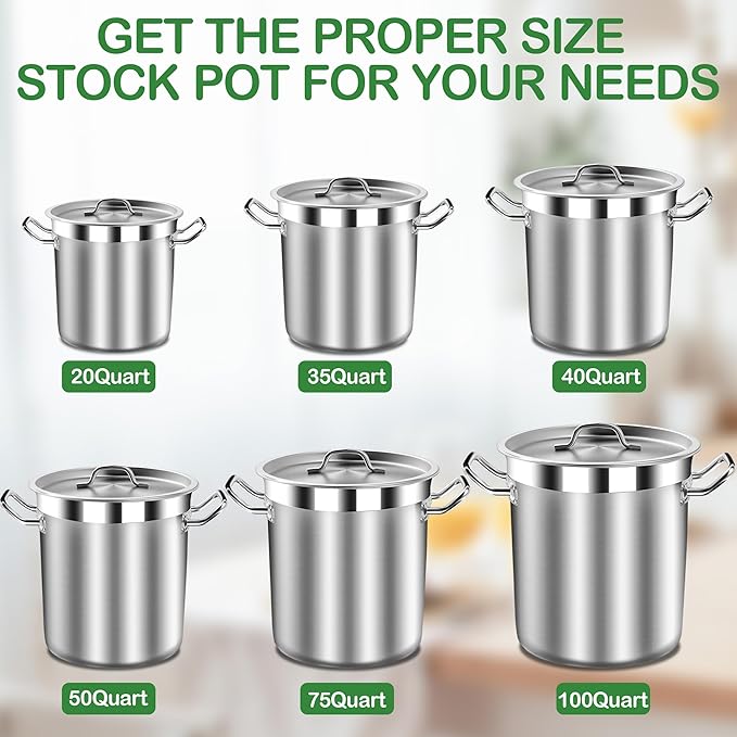 Large Stock Pot with Lid – Professional Stainless Steel Stockpot 40 Quart – Heavy Duty Cooking Pot for Catering, Soup, and Seafood Boil – Compatible with Most Cooktops