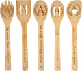 5PCS Initial Wooden Cooking Spoons Initial Letter Kitchen Decor Gifts Personalized Monogrammed Birthday Gifts for Women Mom Friend Housewarming Wedding Bamboo Cooking Spoons