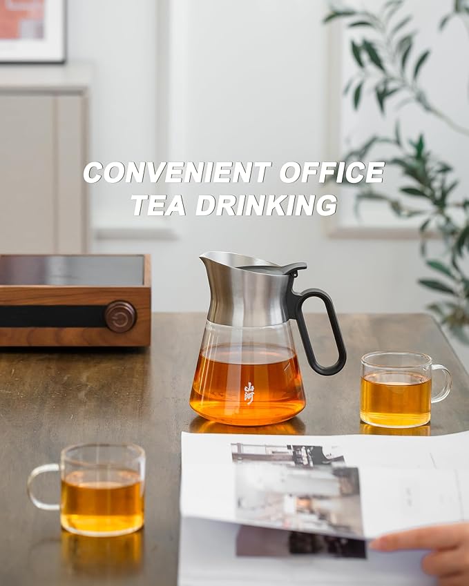 ZENS Design Glass Teapot with Infuser with 2 Cups, 23oz Small Loose Leaf Steeper Pot with Stainless Steel Spout for Hot Tea Diffusers, Oval Handle Clear Tea Infusers Pot for Tea Lovers Gifts