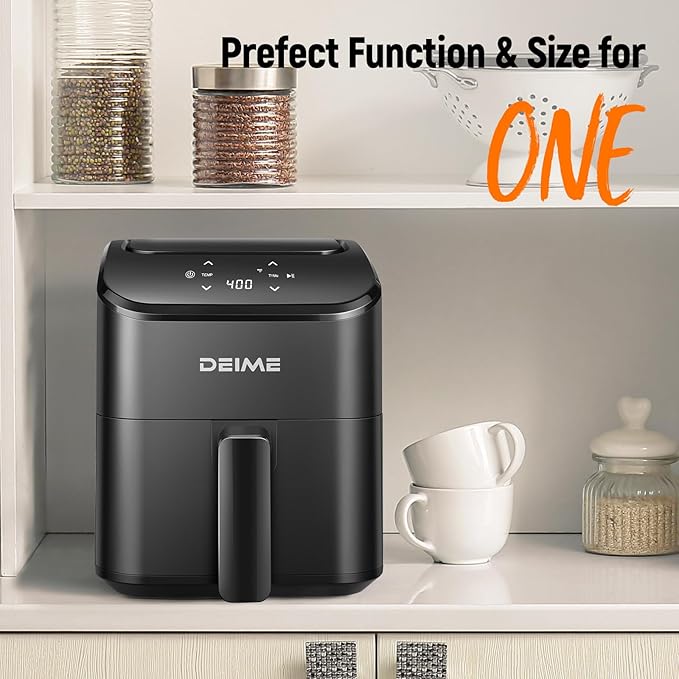 DEIME Air Fryer, Small Digital 2.8 Qt Airfryer Space Saving Compact, Bake, Reheat, Roasts for Quick Easy Meals, Mini Compact & Quiet, Nonstick & Dishwasher Safe Basket (Black)