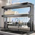 Large Over The Sink Dish Drainer Drying Rack，2 Tier Large Capacity Stainless Steel Dish Drying Rack Over Sink, Multifunctional Kitchen Organizers and Storage Dish Rack (Black, Double Layer)