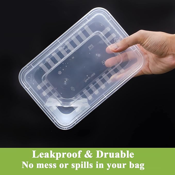[50PK 48oz] Disposable Meal Prep Container Large For Food, Plastic Storage Containers w/Lids Freeze Microwave Safe, Clear Bento Box Stackable BPA Free Reusable