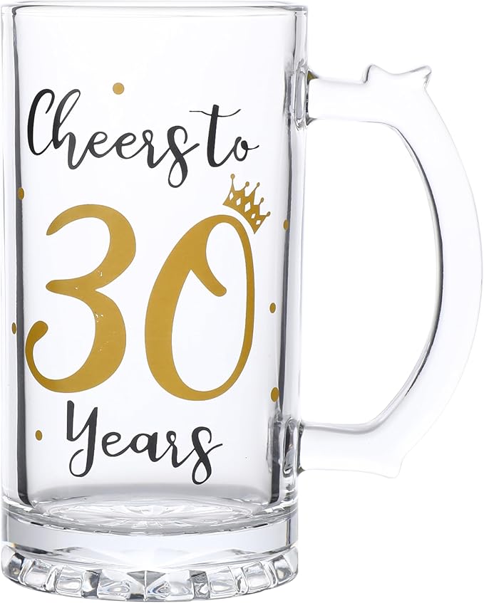 30th Birthday Gift，Men and Women Cheering 30th Birthday Beer Mugs，Cheers to the 30th Anniversary Beer Glass，30th Birthday Party Wedding Anniversary Decorative Gift, 18 Ounce (Cheers to 30 Years)